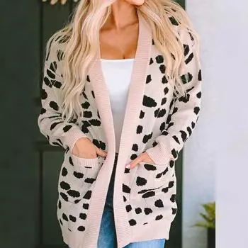 Кардиган с леопардовым принтом, женский повседневный топ средней длины с длинными рукавами S
