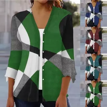 Кардиган с открытым передом и рукавами 3/4 для женщин, кардиган на пуговицах в стиле ретро с цветочным принтом для платья, женские топы с v-образным вырезом, накидка L синий