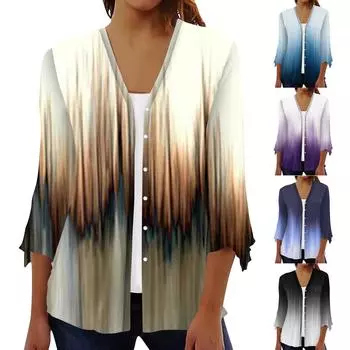 Кардиган с открытым передом и рукавами 3/4 для женщин, кардиган на пуговицах в стиле ретро с цветочным принтом для платья, женские топы с v-образным вырезом, накидка XXL чёрный