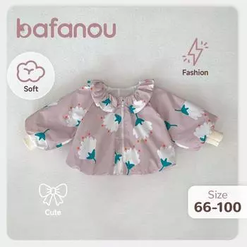 Кардиган с принтом для маленьких девочек, весенняя одежда с цветочным принтом, пальто с длинными рукавами на молнии для маленьких девочек, bafanou 65106 66cm(3-6M)