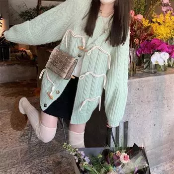 Кардиган с пуговицами в стиле ретро с крокодиловой кожей, женский, осенне-зимний, свободный, утолщенный, ленивый, нежный, универсальный, вязаный свитер, повседневный, модный и универсальный One size бежевый