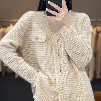 Кардиган с v-образным вырезом для женщин, весенне-осенний универсальный вязаный кардиган с кисточками и длинными рукавами, свитер с напуском, женский топ One Size белый