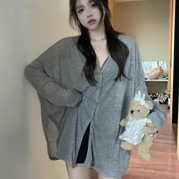 Кардиган с V-образным вырезом для женщин, однобортный, легкий, свободный, напускной, стильный, темпераментный, усовершенствованный, солнцезащитный, топ XS