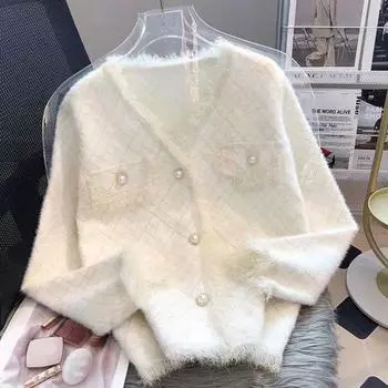 Кардиган с v-образным вырезом и кисточками, яркое шелковое клетчатое маленькое пальто с ароматом, женское пальто 2023, весеннее, с длинными рукавами, высококачественное вязаное женское пальто One Size бежевый