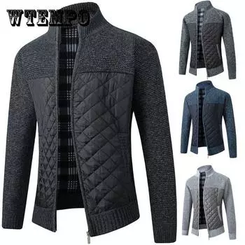 Кардиган с воротником-стойкой, мужской толстый теплый свитер, тонкий повседневный кардиган 3XL чёрный