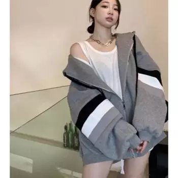 Кардиган серый толстовка куртка для женщин осень новый ретро шик стиль Гонконг средняя длина застежка-молния топ модный S