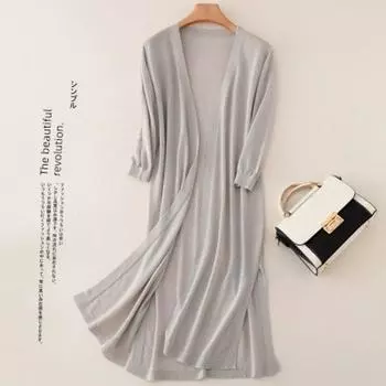 Кардиган-шаль миди из ледяного шелка в K-стиле, свободного кроя Grey 2XL