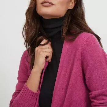 Кардиган средней длины с карманами тонкой вязки Женский VILA S красный