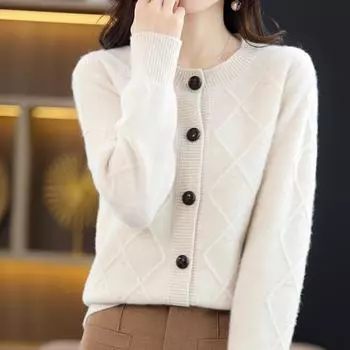 Кардиган-свитер 2022, весенний трикотаж, женский свободный вязаный кардиган с круглым вырезом, женское пальто, повседневный вязаный женский кардиган