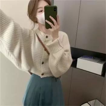 Кардиган, свитер 2023, осень/зима, новая верхняя одежда, высокая мода, вязаный стиль, французский нишевый модный короткий свитер для девочек, женский One Size зелёный