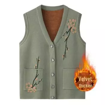 Кардиган-свитер из бархата для пожилых женщин на весну и осень 3XL (Suitable for 62.5-67.5 kg)