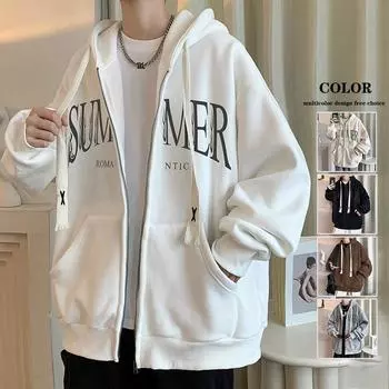 Кардиган свитер мужской 4 весна и осень мужская модная брендовая модная принтованная одежда подростковая свободная куртка с капюшоном M белый