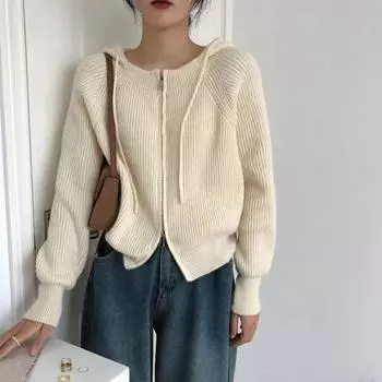 Кардиган, свитер, осень/зима 2023, новинка, толстовка с капюшоном на молнии, пальто, свободный повседневный вязаный свитер, универсальный зарубежный женский топ One Size зелёный