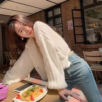 Кардиган, свитер, осень/зима 2023, трикотаж, свитер, пальто, корейская версия, свободная зарубежная одежда с иглами, короткий свитер-кардиган One Size зелёный