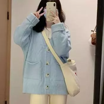 Кардиган, свитер, осенне-зимний нежный свитер, пальто, женский осенний ленивый ветровой день, мягкий клейкий свободный вязаный кардиган