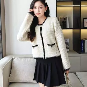 Кардиган, свитер, осеннее и зимнее пальто, кардиган, вязаный высококачественный ароматный корейский свитер с длинными рукавами и круглым вырезом, женский кардиган One Size чёрный