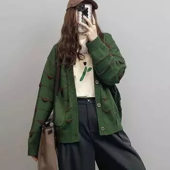 Кардиган, свитер, осенний женский повседневный маленький и продвинутый стиль, полосатый свитер с v-образным вырезом и длинными рукавами, кардиган, женские топы