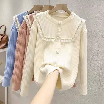 Кардиган, свитер, пальто, вязаный женский весенний тонкий срез 2022, новый горячий стильный топ, европейский свитер с длинными рукавами и круглым вырезом