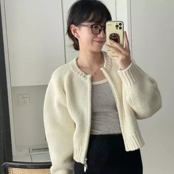 Кардиган, свитер, пальто, женский, осень/зима 2023, классический круглый вырез, игольная молния, тонкий короткий вязаный кардиган, свитер, женский топ One Size синий