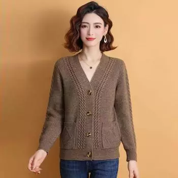 Кардиган, свитер, пальто, женский, весна-осень 2023, шаль с длинными рукавами, однотонный свитер с v-образным вырезом и длинными рукавами, вязаный женский кардиган One Size зелёный