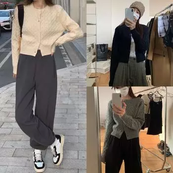 Кардиган-свитер Twist, женское пальто, весна-осень, внутренняя часть с серо-красным вязаным свитером в стиле колледжа, короткий топ one size fits all бежевый