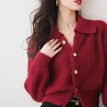 Кардиган, свитер, женский французский осенне-зимний нежный вязаный кардиган с длинными рукавами и длинными рукавами, свитер-поло, свитер, женское пальто