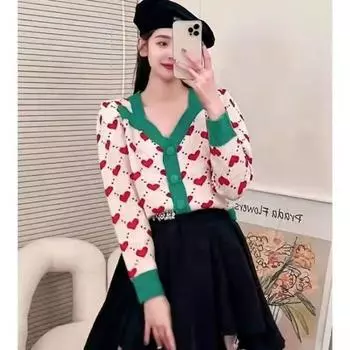 Кардиган-свитер женский, новинка 2022, персиковое сердце, маленький ароматный кардиган, вязаные свитера, тонкий короткий женский свитер