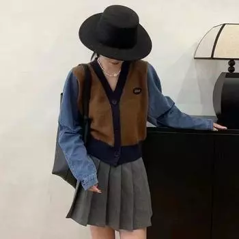 Кардиган, свитер, женский, новый модный, свободный, повседневный, с v-образным вырезом и пуговицами, джинсовый свитер с рукавами, женский вязаный свитер One Size серый