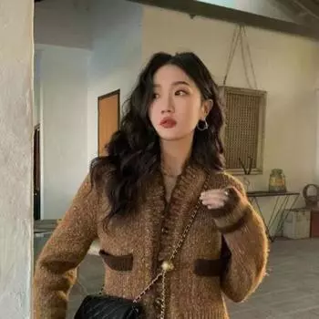 Кардиган, свитер, женский, осень 2022, винтажный короткий свитер с v-образным вырезом, кардиган, ароматный маленький свободный верх, вязаный свитер, пальто