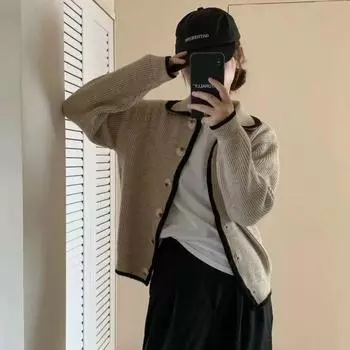 Кардиган, свитер, женский, осенне-зимний, кукольный, свободный, плотный, универсальный, с длинными рукавами, женский вязаный свитер One Size хаки