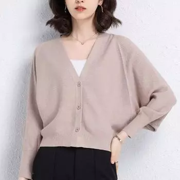 Кардиган, свитер, женский осенний свитер с v-образным вырезом и летучей мышью, пальто, кардиган, женский эластичный кардиган с длинными рукавами, свитер, вязаный топ для женщин One Size зелёный