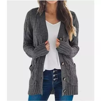 Кардиган свитер женский с V-образным вырезом однобортный с длинными рукавами тонкий жакет однотонный трикотаж простой повседневный базовый стиль для поездок на работу осень зима S белый