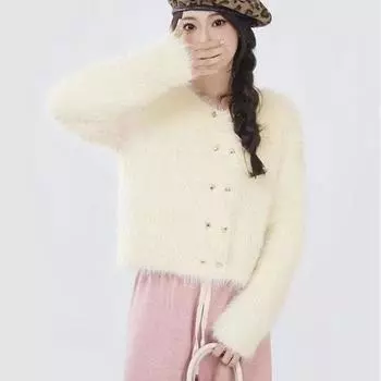 Кардиган, свитер, женский, весенне-осенний, крутая серия, высококачественный норковый флисовый вязаный кардиган, уникальный короткий свитер, пальто для женщин One Size чёрный