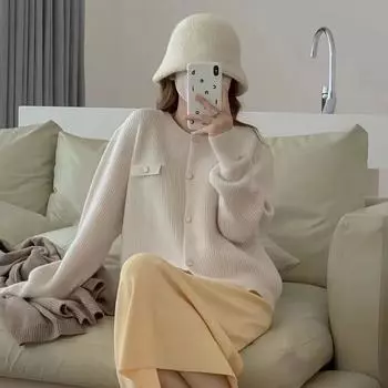 Кардиган-свитер женский весенне-осенний топ с длинными рукавами и ретро-ленивым дизайном Sense уникальный вязаный кардиган-свитер пальто One Size зелёный