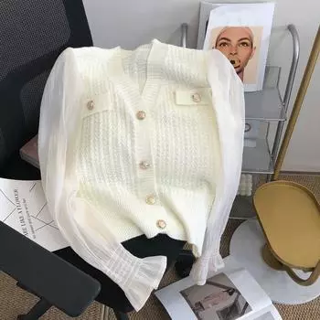 Кардиган, свитер, женский, весна 2023, однотонный, с v-образным вырезом, во французском стиле, темпераментный трикотаж, женский короткий милый свитер, кардиган, топ One Size розовый