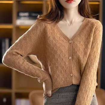 Кардиган-свитер женский, весна-осень 2023, новый вязаный кардиган, свитер с v-образным вырезом, модное универсальное пальто, трикотажная рубашка для женщин