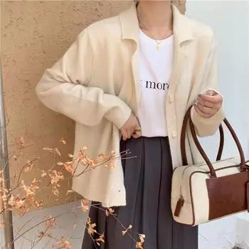 Кардиган-свитер женский, весна-осень 2023, однотонный вязаный кардиган с длинными рукавами, корейская версия, свободный свитер, пальто для женщин One Size зелёный