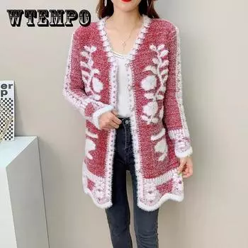 Кардиган, свитер, женский вязаный свитер, куртка на весну и осень, пикантная облегающая куртка средней длины из искусственной норки XXL чёрный