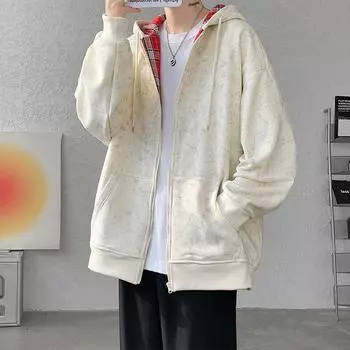 Кардиган, свитшот, мужской, весна-осень, стиль, американский, модный, повседневный, спортивный, с капюшоном, мужская, большого размера, свободная, на молнии, куртка M