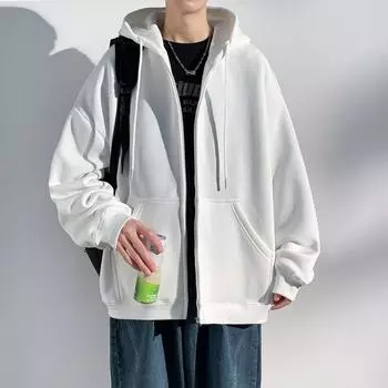 Кардиган-свитшот на молнии, мужская модная брендовая свободная куртка с капюшоном, тренд осени, молодежный однотонный топ S