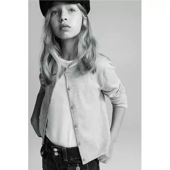 Кардиган тонкой вязки из хлопка HM светло-серый 89Y