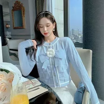 Кардиган Трикотаж Женский Ранней Осенью 2022 Новый Высококлассный Повседневный Кардиган Камелия С Длинным Рукавом Свитер С О Образным Вырезом Кардиган Женское Пальто