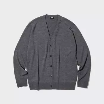 Кардиган UNIQLO Extra Fine из шерсти мериноса с V-образным вырезом и длинными рукавами