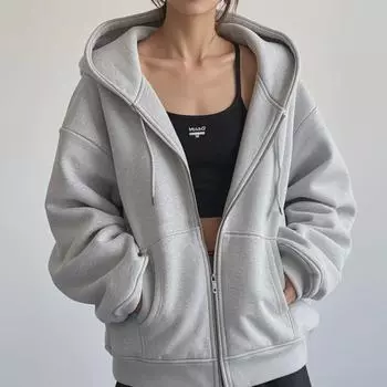 Кардиган унисекс с капюшоном из бархата: Новый однотонный стиль молнии для осени/зимы 3XL