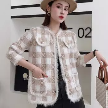 Кардиган Верхняя одежда женская, осень 2023, повседневный женский бархатный топ из искусственной норки с длинными рукавами и v-образным вырезом, вязаный топ с карманами и кисточками