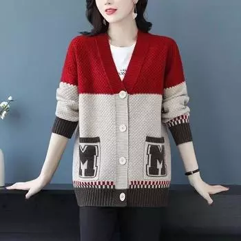 Кардиган Vintage Argyle — классическая застежка на пуговицы спереди, удобные длинные рукава, свободная спущенная линия плеча — разработан специально для женщин, классический клетчатый узор S красный