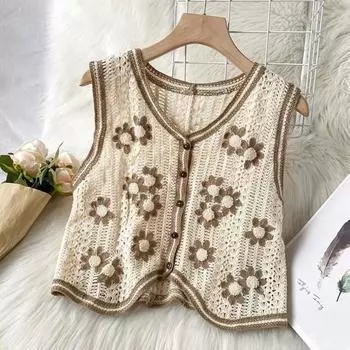 Кардиган Вязаный свитер Жилет V-образный вырез Джемперы Жилет Топ Лето/Осень хаки