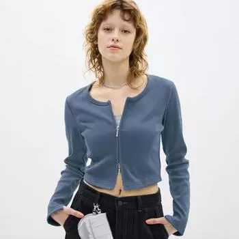 Кардиган в рубчик с двойной молнией и длинными рукавами GU by Uniqlo Q