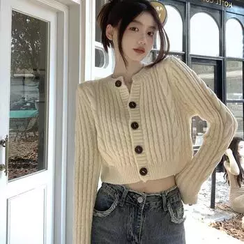 Кардиган в стиле Spicy Girl, вязаный свитер для женщин, осень-зима 2023, свободный шерстяной дизайн с длинными рукавами, мягкий кардиган, свитер, топ