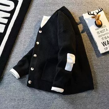 Кардиган вязаный свитер куртка мужская корейская версия ретро старшего чувства осени и зимы свободный универсальный ленивый свитер мужской M